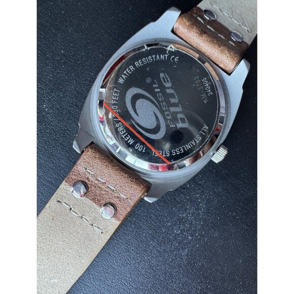 Fossil Blue Watch Men Date Stainless Steel Silver Batt Leather Brown 100m Quartz - Picture 7 of 10